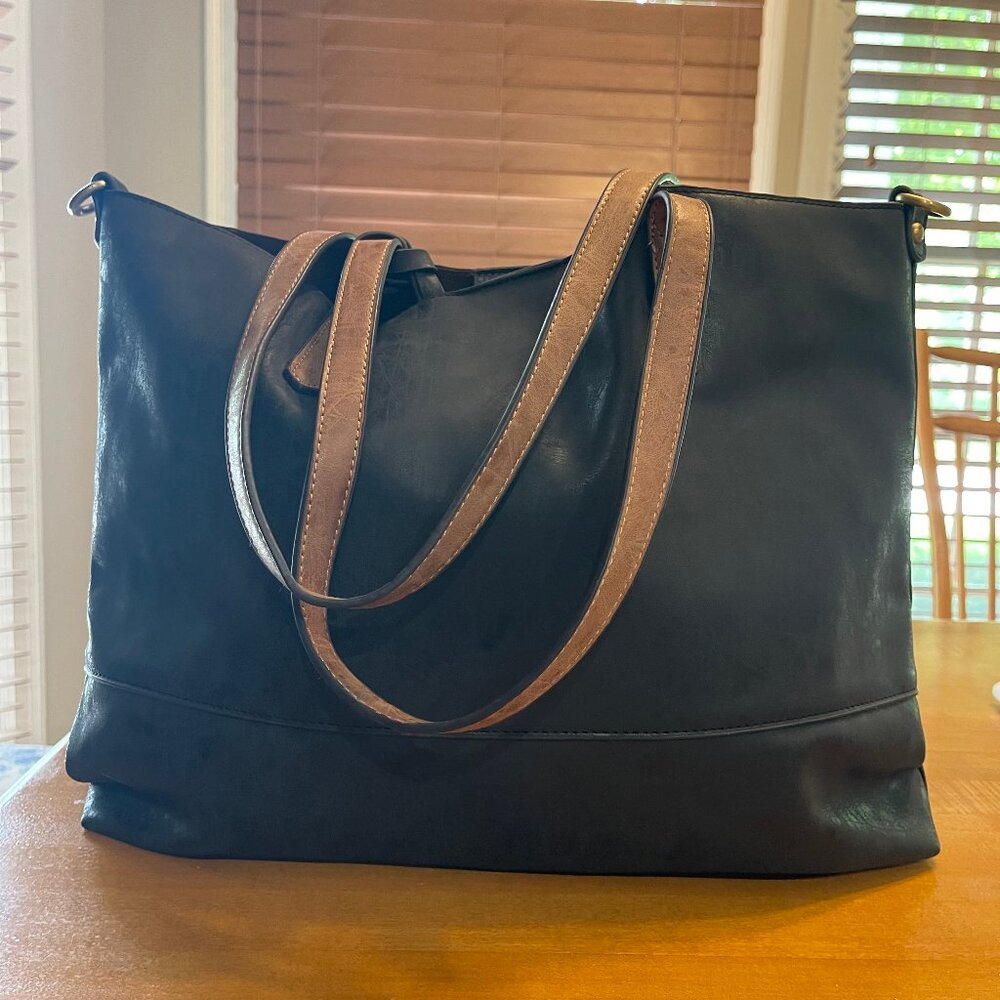 ABLE Crossbody Tote in Black/Cognac